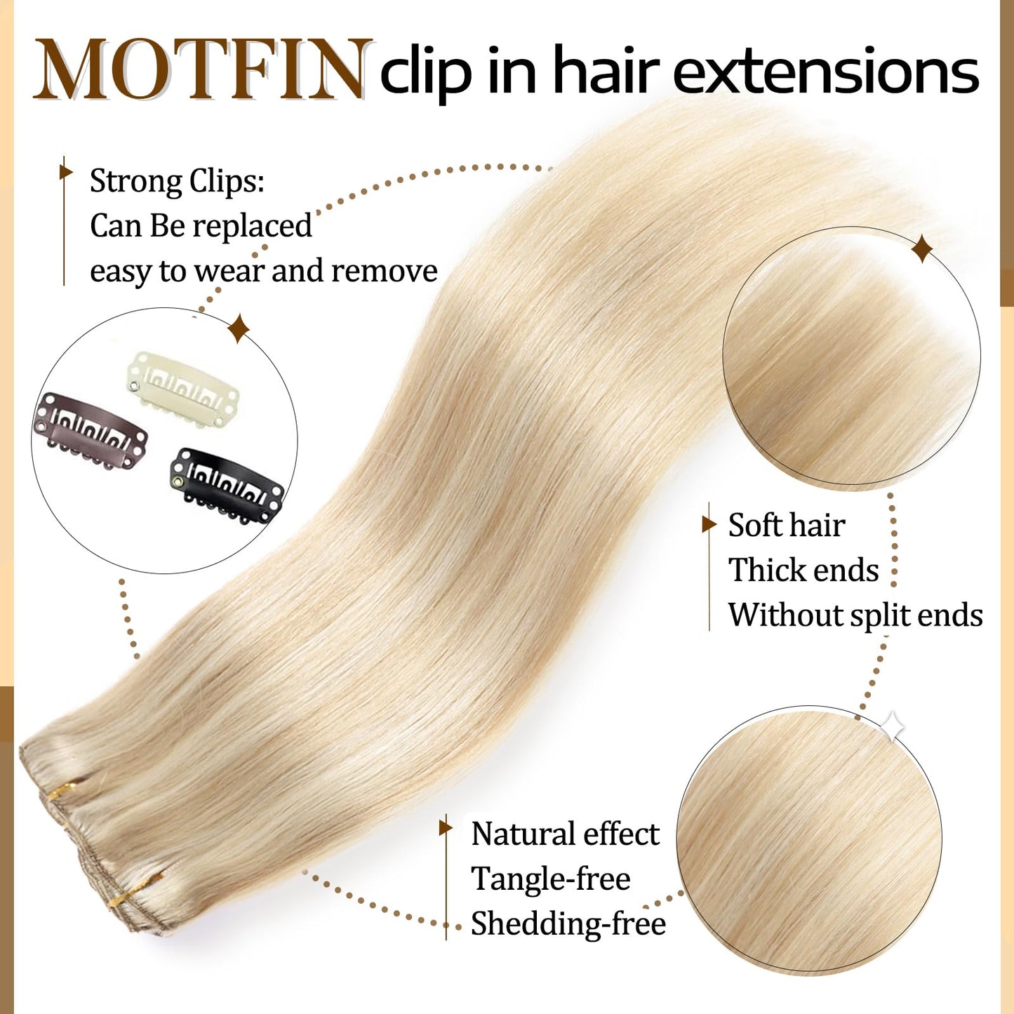 Clip in Hair Extensions Real Human Hair, 14 inch 80g, Balayage Invisible Remy Human hair Clip in Extensions for Women Seamless Straight 8Pcs Double Weft Dark Blonde Highlighted Bleach Blonde