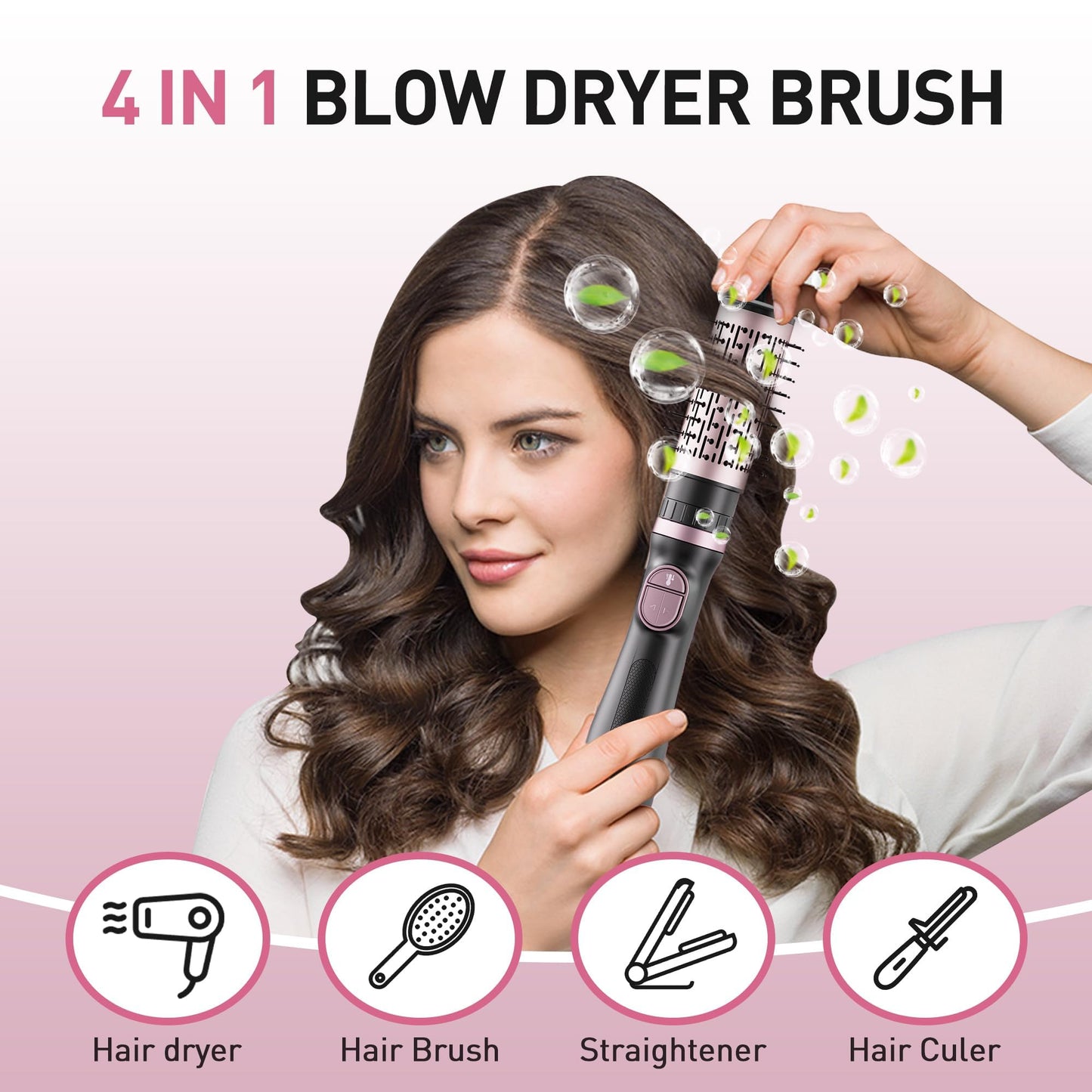 Blow Dryer Brush, 3-in-1 Rotating Hair Dryer Brush with 3 Heads for Drying Styling Volumizing Curling Sleeking in One Step for Long Hair, 3 Temperatures, Negative Ionen, Ceramic Coating, 360° Rotating