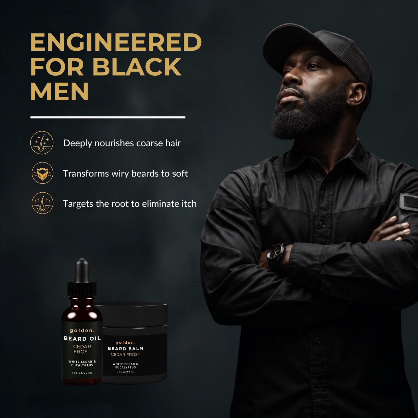Golden Grooming Beard Balm - Tames Flyaways & Promotes Thicker Growth - Natural Styling Wax with Shea & Mango Butter - Relieves Beard Itch & Dandruff - Cedar Frost, 2oz