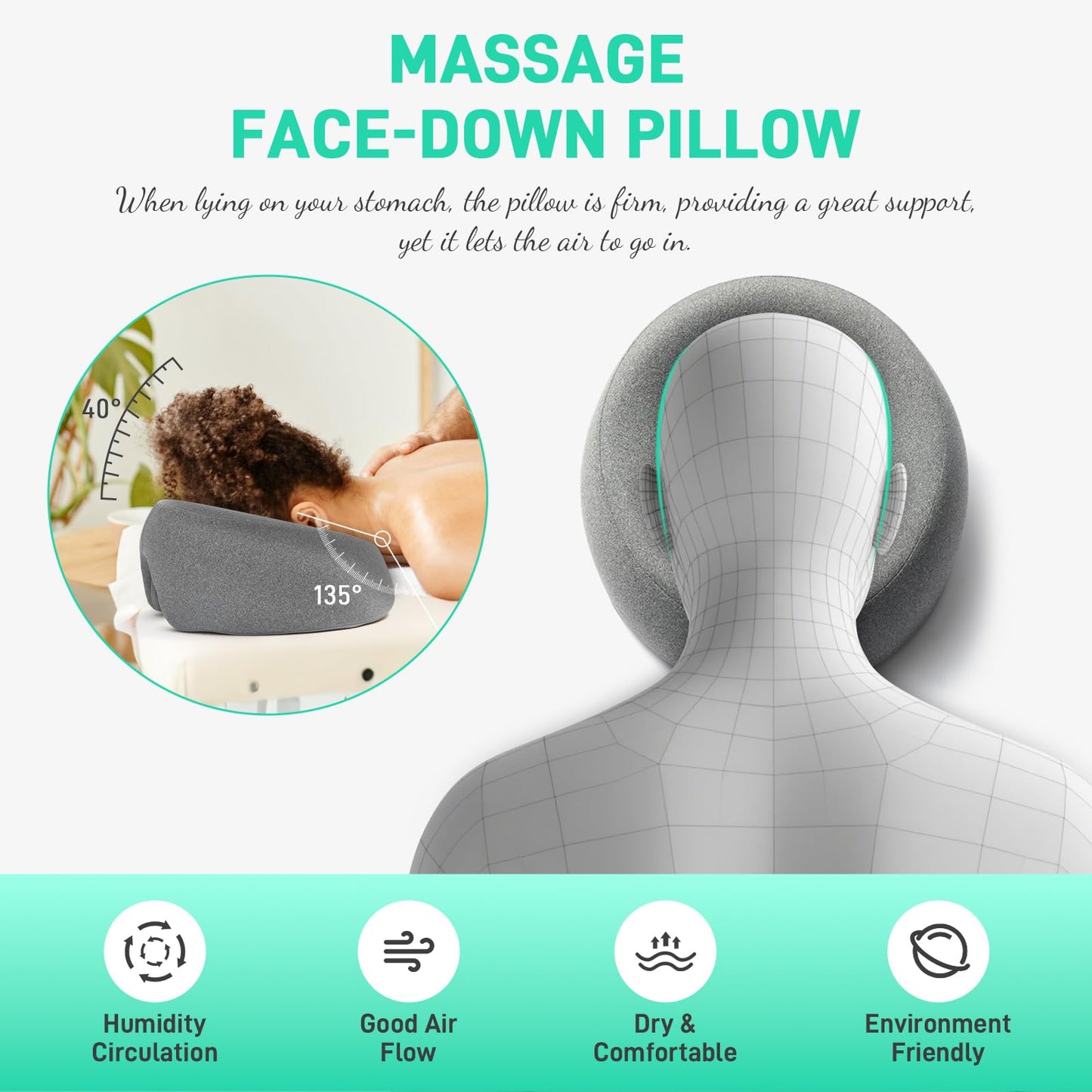 DabaTag Face Down Pillow Massage Headrest for Bed, Face Pillow for Stomach Sleeping, Face Cradle, Massage/BBL Pillow After Surgery Post Eye Surgery Recovery