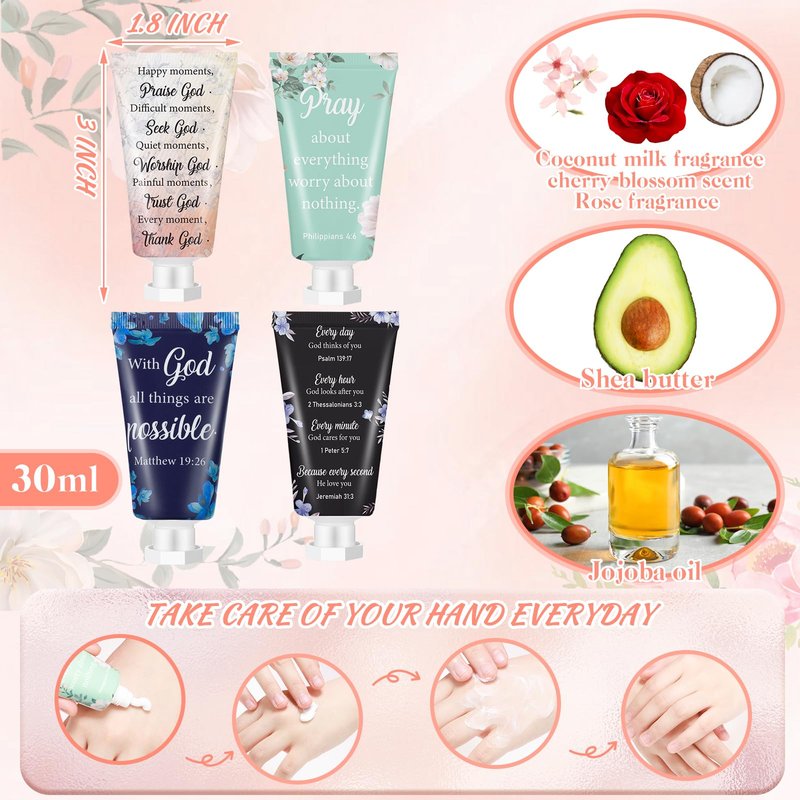 Sacubee 48 Pcs Christian Hand Cream Bulk for Women Mother's Day Mini Travel Size Religion Bible Verse Lotion for Skin Dry Hand Lotion for Mom Grandma Church Prayers Coworker Wedding Favors