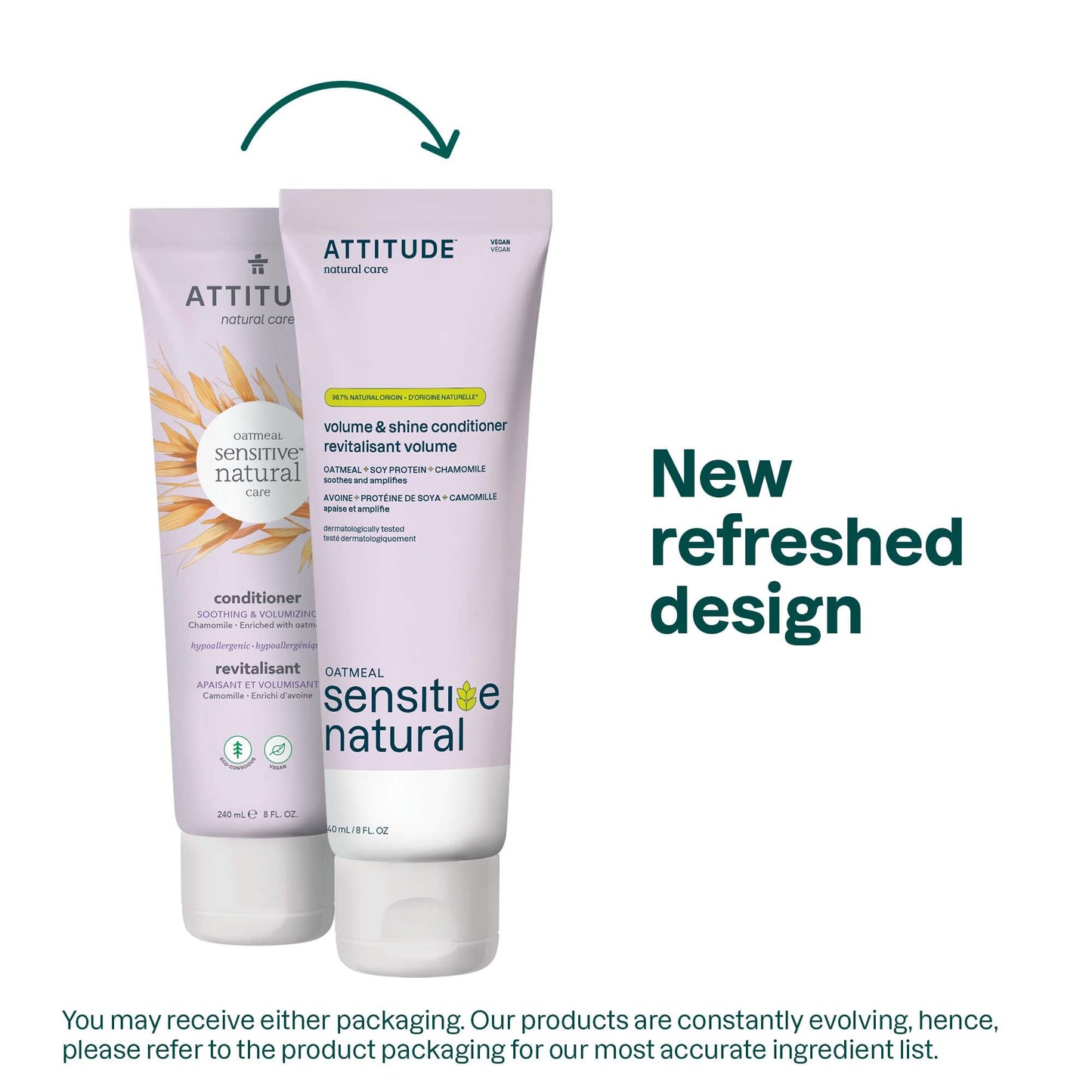 ATTITUDE Hair Conditioner for Sensitive Dry Scalp, For Thin Hair, Soothing Oat, Naturally Derived Ingredients, Dermatologically Tested, Vegan Detangler, Volume and Shine, 8 Fl Oz