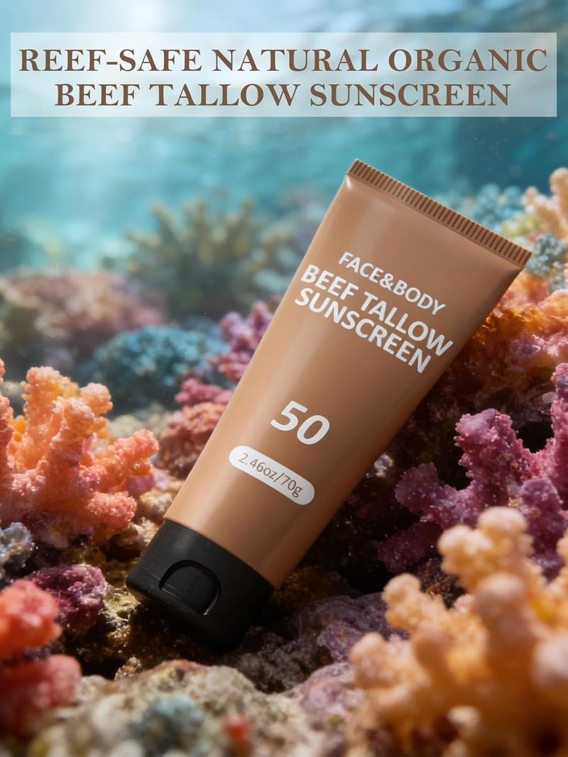 Beef Tallow Sunscreen - Natural Reef Safe Sunblock for Face & Body | Non-Greasy Travel Size (4 Packs)