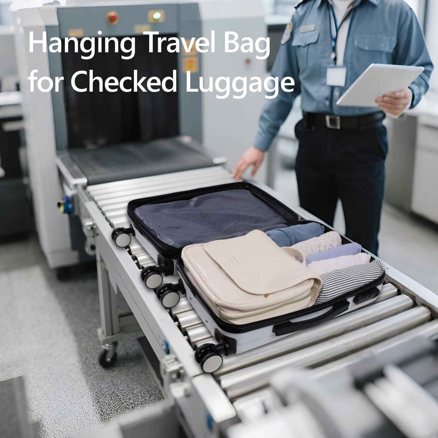 PACKISM Hanging Travel Toiletry Bag - with Clear Makeup Bag, Large Beige