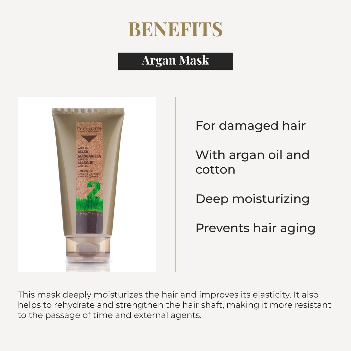 SALERM - Hair Mask - Argan Mask Biokera Natura - 200 ml - for Damaged Hair - with Argan and Cotton Oil - Deep Hydration - Helps Mantain Hair's Natural Vitality