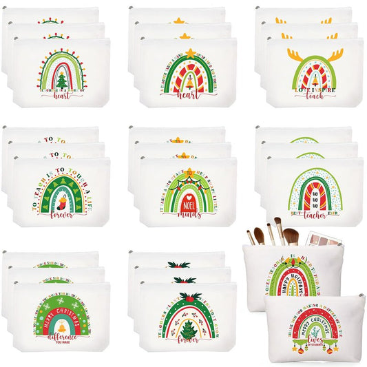 Coume 30 Pcs Teacher Appreciation Gifts Bulk for Women Inspirational Rainbow Canvas Makeup Bags Thank You Cosmetic Bags for End of Year Teacher Employee Coworker Gifts, 10 Styles(Joyous)