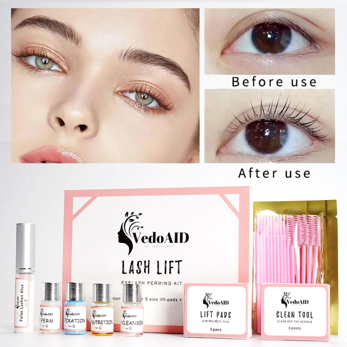 2026 VedoAID New Upgraded EyeLash Lift Kit Eyelash Extension Kit Eyelash Perm Kit, Eyelash Lifting & Eyelash Curling Includes Eye Shields, Pads, Accessories, Easy for Beginner,Achieve Salon-Quality