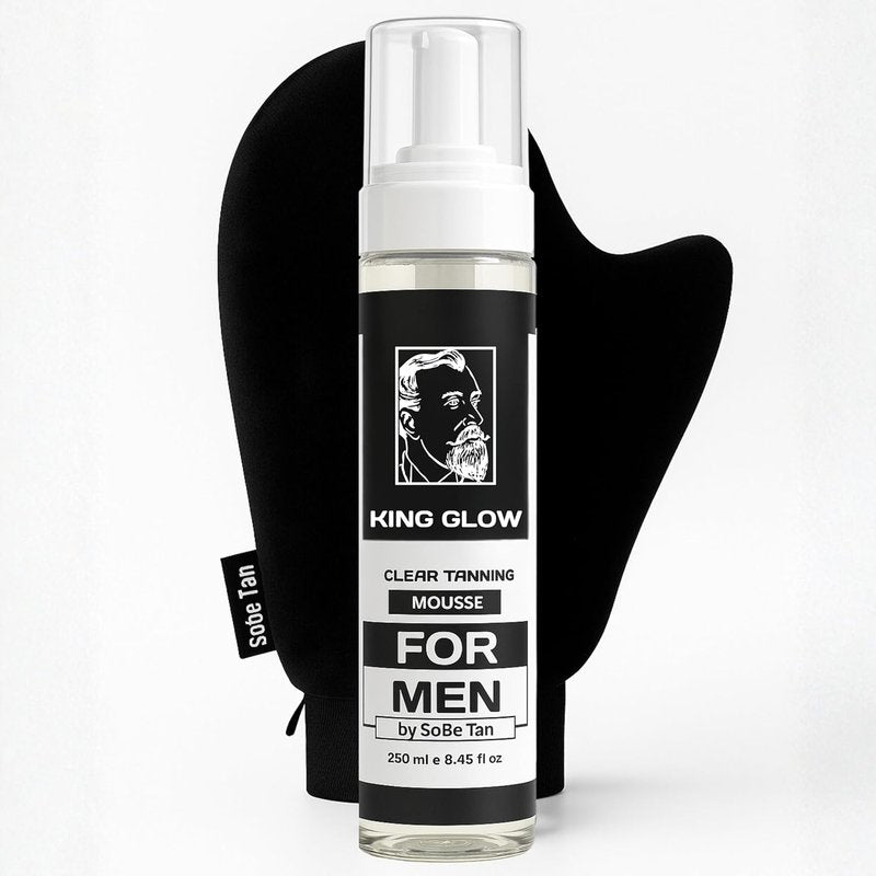 Self-Tanner for Men - King Glow Water-Based Fast-Drying Tanning Foam | Natural Sunless Tan for Body & Face (Mitt Included)