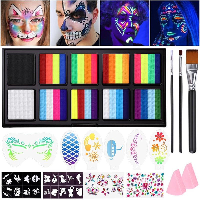 Janolia Face Painting Kit for Kids, Rainbow Face Paint Kit, Water Activated Face Paint, Macaron Color Split Cake Body Paint, Ideal Facepaint Makeup Kit for Kids Party Halloween Carnival Easter
