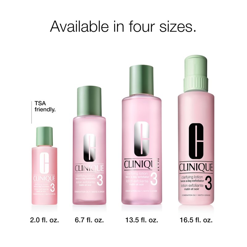Clinique 3-Step Clarifying Lotion Face Exfoliator 3 | T oner With Witch Hazel + Salicylic Acid | For Combination Oily Skin Types, 16.5 Fl Oz