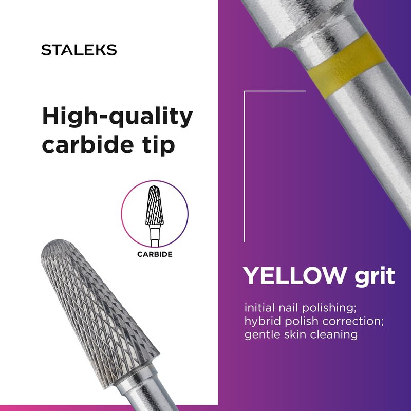 STALEKS PRO Expert Carbide Nail Drill Bit (Frustum, Yellow, 6mm Head / 14mm WP) – Very Soft Hardness for Delicate Artificial Nail & Skin Processing in Hardware Manicure/Pedicure