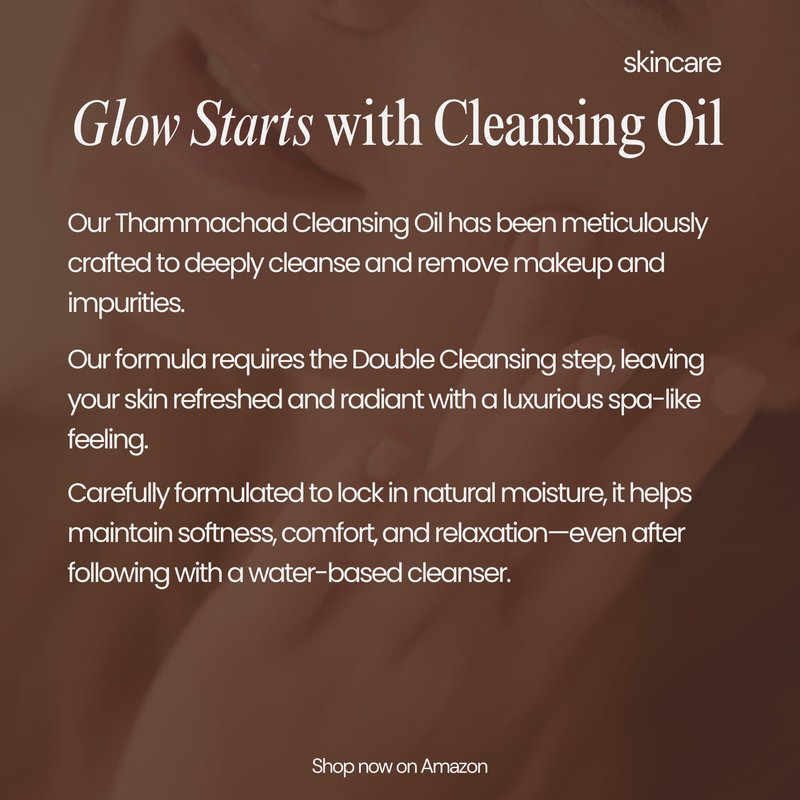 Thammachad Oil Cleanser Makeup Remover - Cleansing Oil for Sensitive Skin with Moringa & Camellia - First-Step Face Cleanser for Sunscreen and Daily Makeup, 200ml
