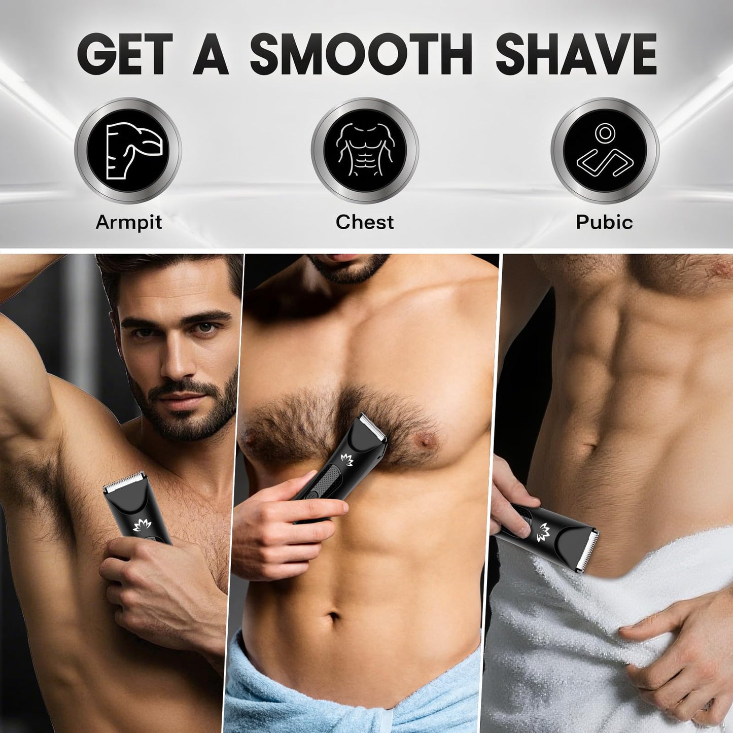 Suttik Manscape Body & Pubic Hair Trimmer for Men, Groin & Ball Trimmer Men, Electric Razor Mens Grooming Kit, Body Groomer Ball Shaver for Smooth Wet/Dry Shaving, Led Light