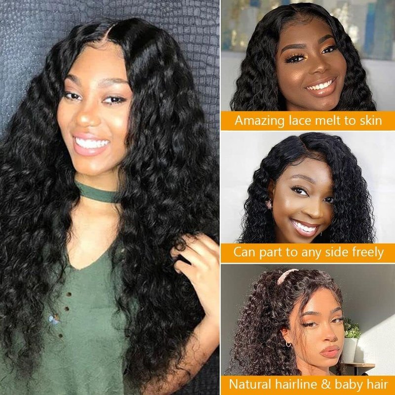 QTHAIR 5x5 Deep Wave HD Lace Closure 16" Invisible Knots 5x5 Swiss Lace Closure Deep Wave Human Hair Pre-Plucked with Baby Hair Curly Closure for Deep Wave Bundles Human Hair