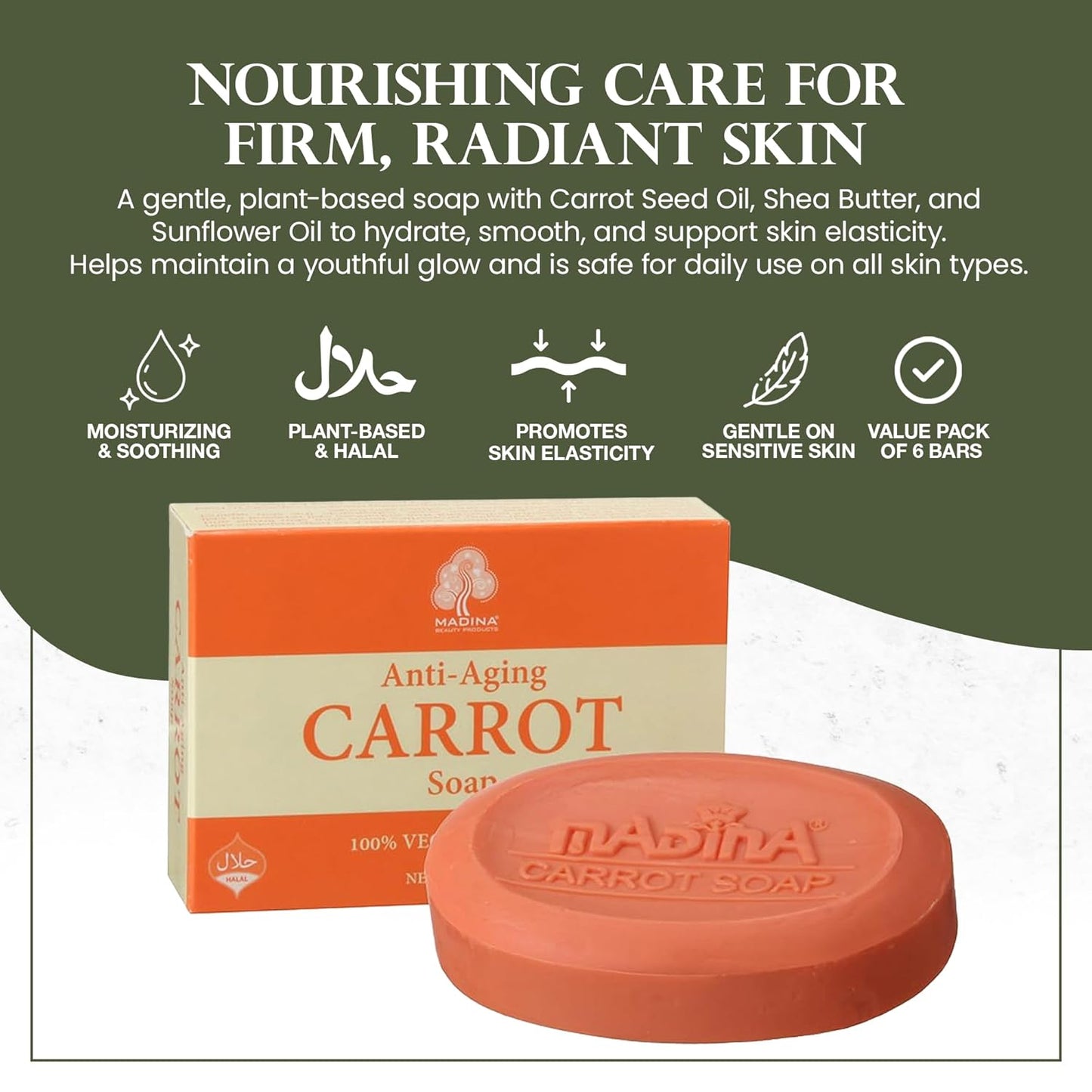 Carrot Soap Bar - Moisturizing Carrot Seed Oil & Shea Butter | Anti-Aging, Vegetable-Based, 6 Pack (3.5 oz Each)