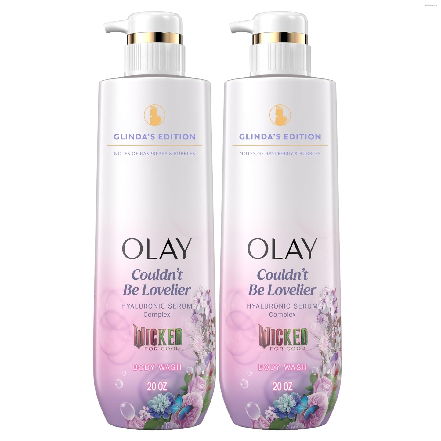 Olay Body Wash for Women, Couldn't Be Lovelier Glinda's Edition, Intensely Hydrating & Renewing, Pro-Hyaluronic Acid Serum & Vitamin B3, All Skin Types, Raspberry & Bubbles Scent, 20 fl oz (Pack of 2)