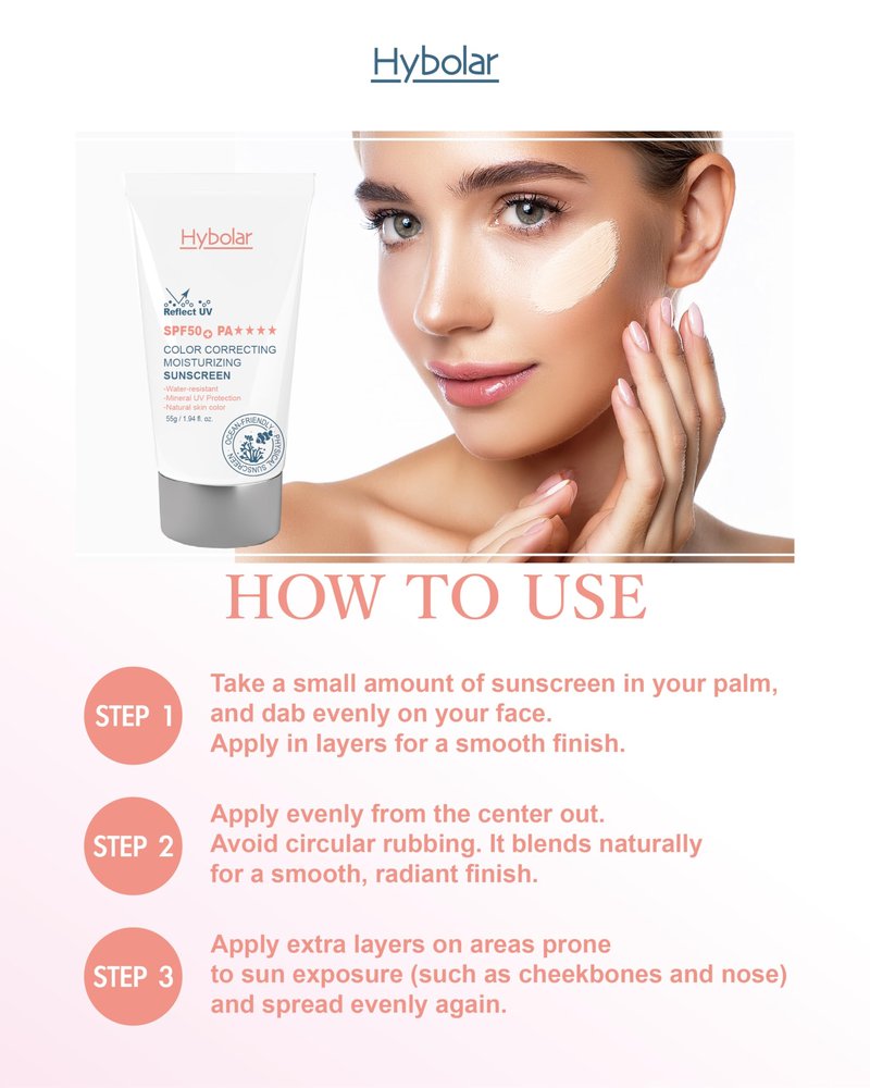 Hybolar Tinted Mineral Face Sunscreen SPF 50 Broad Spectrum Non-Comedogenic with Vitamin C Skin Moisturizer for Sensitive Skin & Kids