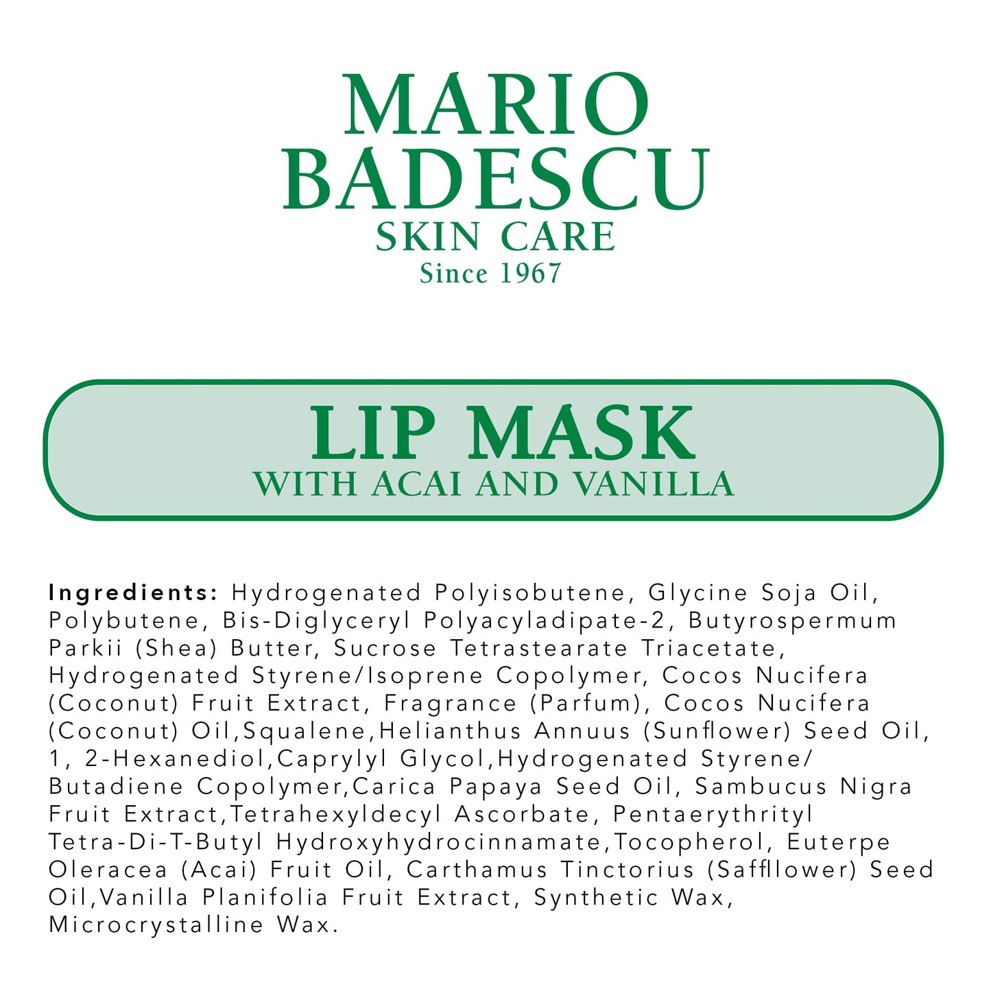 Mario Badescu Acai & Vanilla Lip Care Set | Lip Mask for Overnight Hydration with Coconut Oil & Shea Butter + Moisturizing Lip Balm for Dry Lips | 0.5 Oz & 0.35 Oz