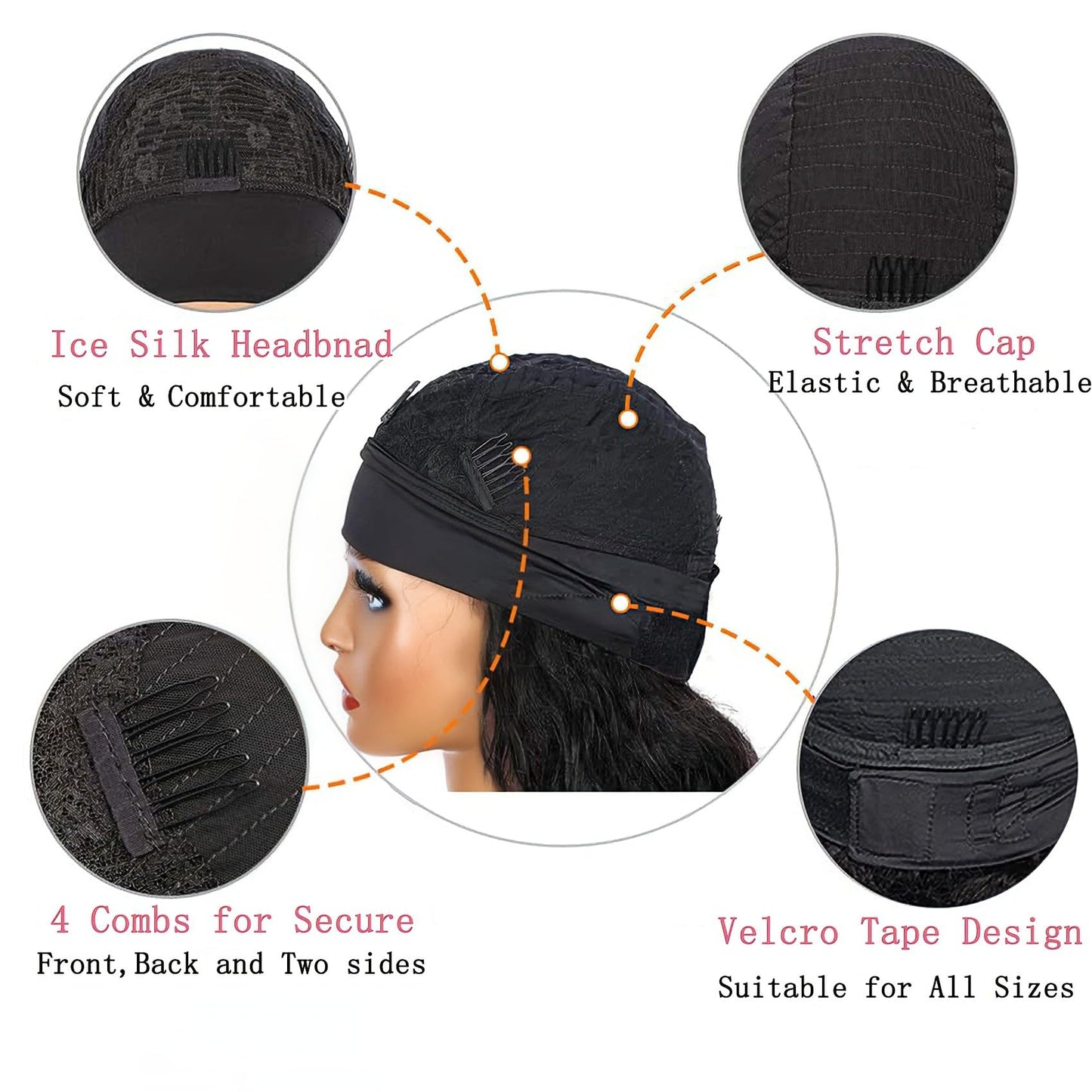 Semicaopㅤ Headband Wig Human Hair Curly Wigs for Black Women 14 inch Wigs Human Hair Glueless Wear and Go None Lace Front Wig Headband Wigs Machine Made 150% Density Natural Color