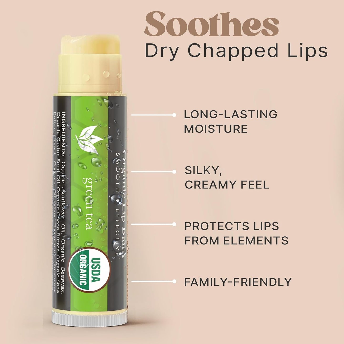 Organic Lip Balm - USDA Certified Natural Ingredients | 12-Pack (6 Flavors) - Moisturizing Beeswax & Coconut Oil for Dry Lips