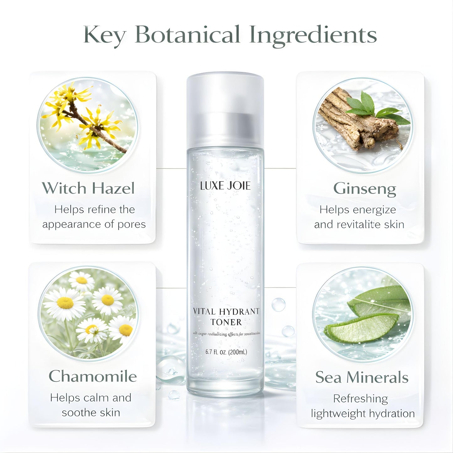 LuxeJoie Hydrating Gel Toner for Face – Aloe & Botanical Facial Toner for Sensitive Skin, Lightweight Non-Sticky Hydrating Face Toner with Green Tea & Ginseng, Cooling Pre-Serum Toner, 6.7 oz