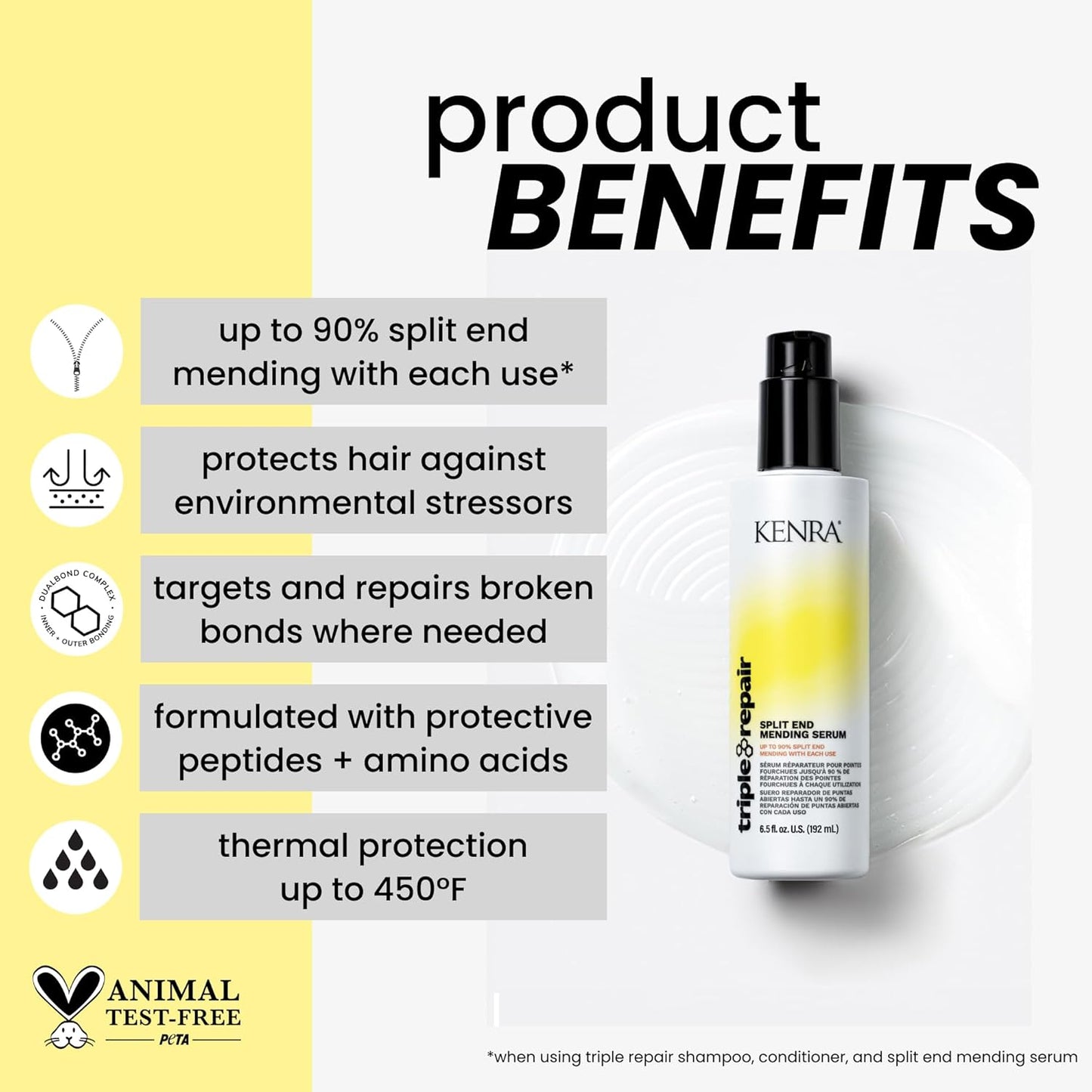 Kenra Triple Repair Split End Mending Serum | Nourishing Hair Treatment for Damaged Ends