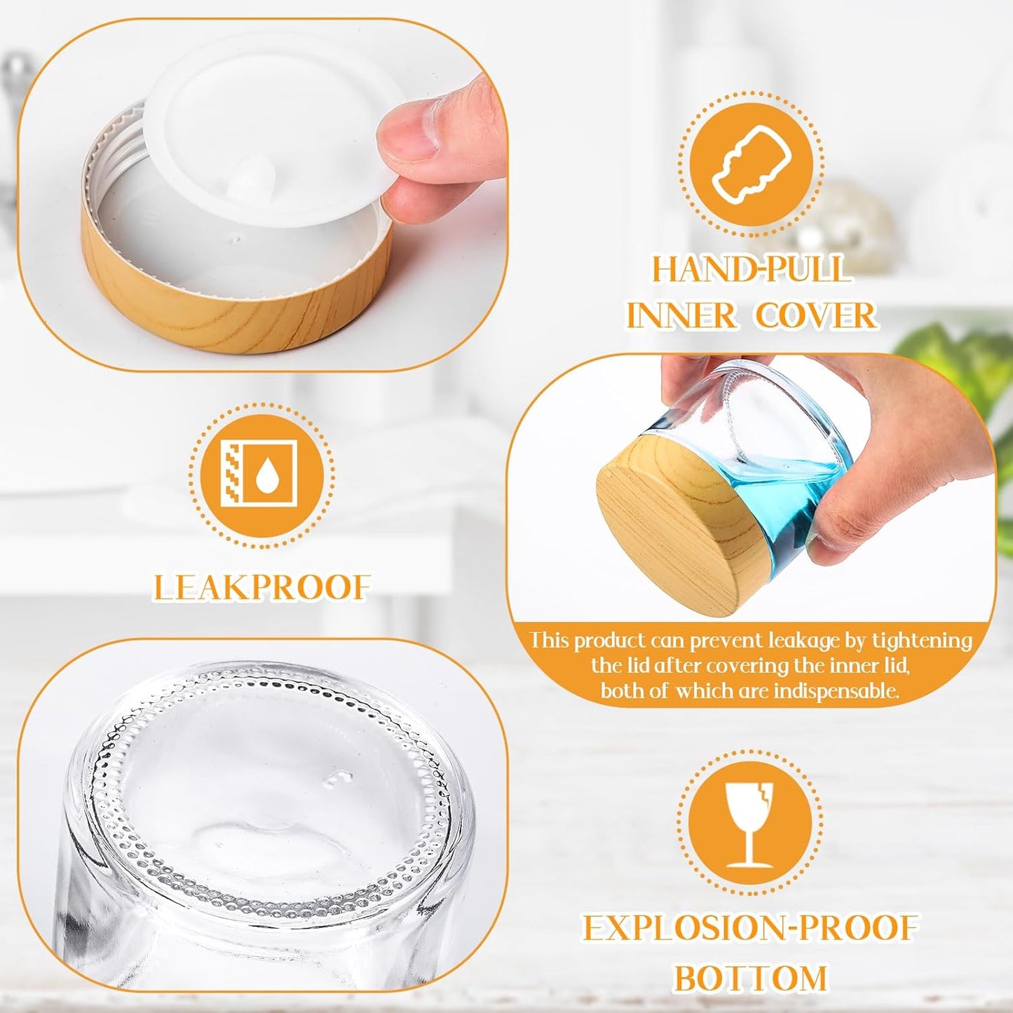 24 Pcs 2oz Glass Jars with Lids - Clear Cosmetic Containers for Creams & Lotions | Plastic Woodgrain Lids