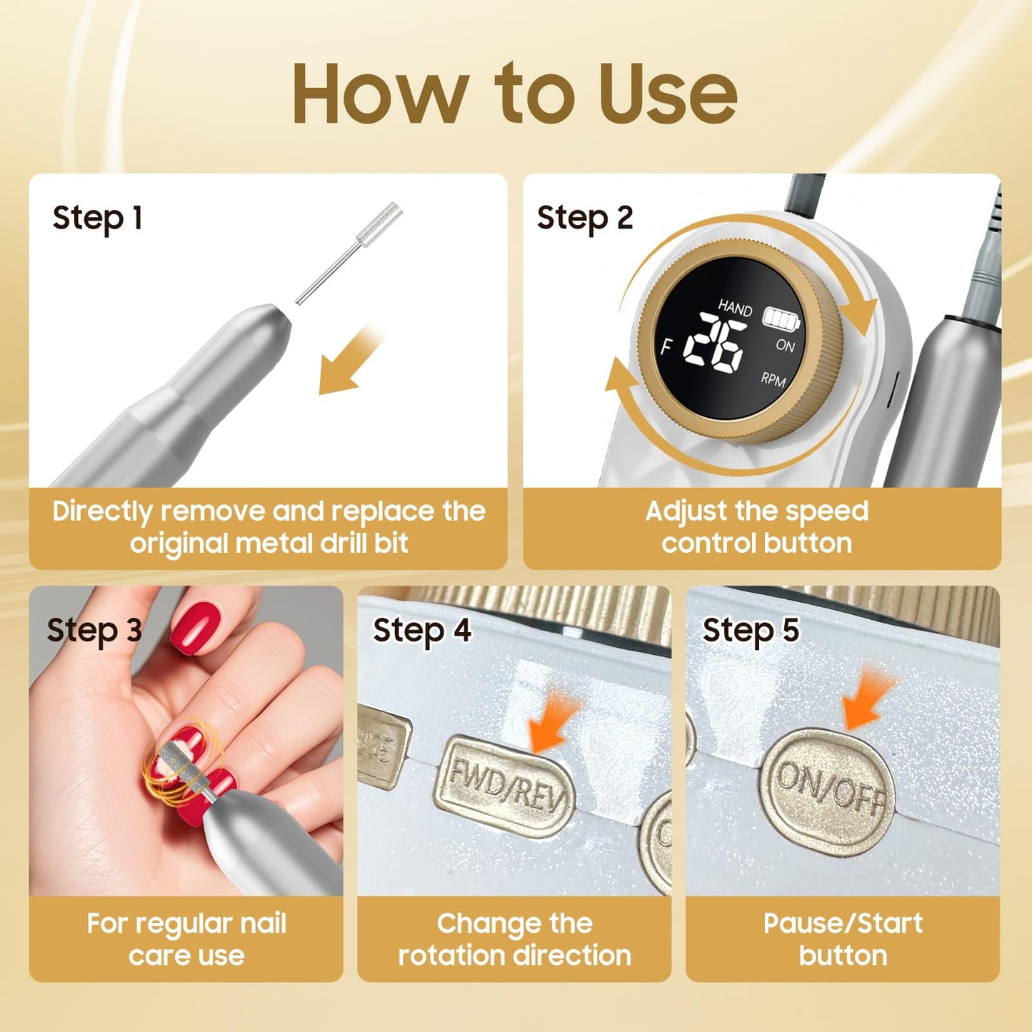 Gttiuey Electric Nail Drill, 35000RPM Nail Drill, Professional Rechargeable Nail File for Acrylic Nails Gel Polishing Removing,Efile Nail Kit for Manicure Salon Home, for Valentine's Day Gifts