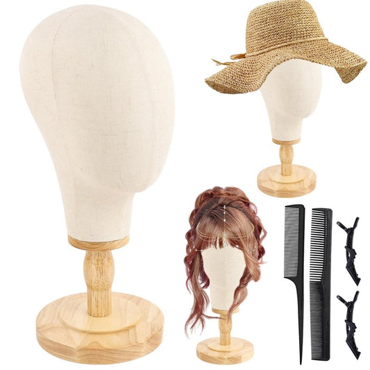 Beauty Star Wig Stand, 22inch Mannequin Head for Wigs with Detachable Strong Wood Base, Canvas Block Wig Head Holder Rack Ideal for Hair Styling, Display Hats, Wig Making, Headdress