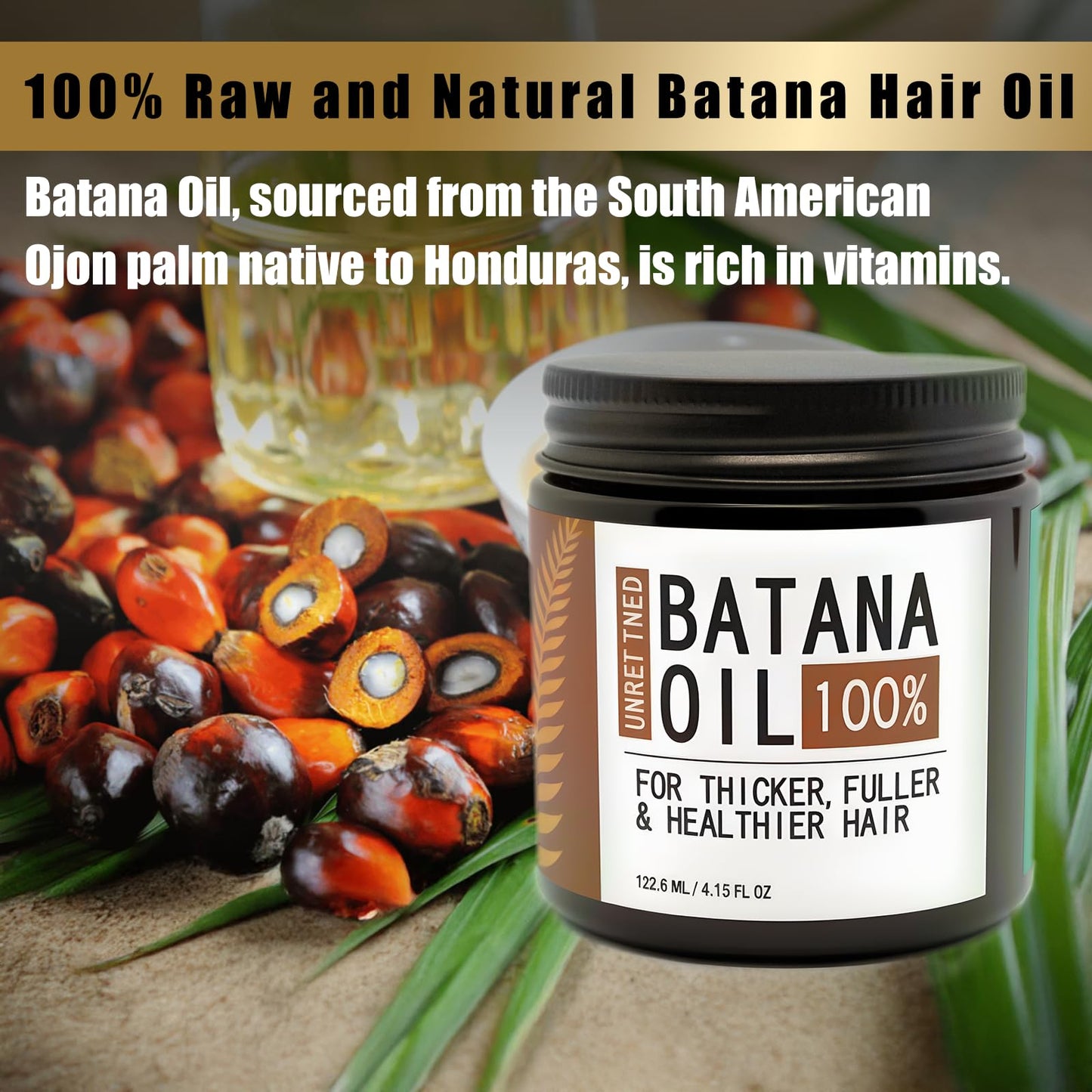 GUTAROR Batana Oil for Growth, Natural from Honduras, Mask, Miracle Loss, Repairs Damaged, Natural Hair Care for Thicker Hair (4.15 oz)
