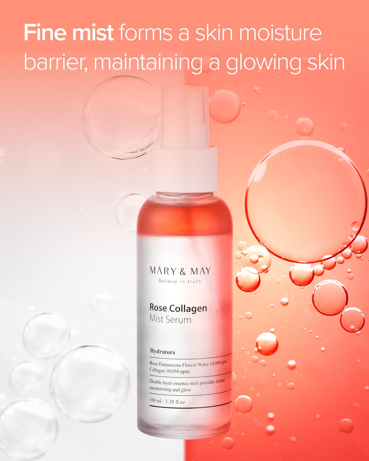 Mary&May Rose Collagen Double-Layer Oil + Water Face Mist, 3.38 fl.oz