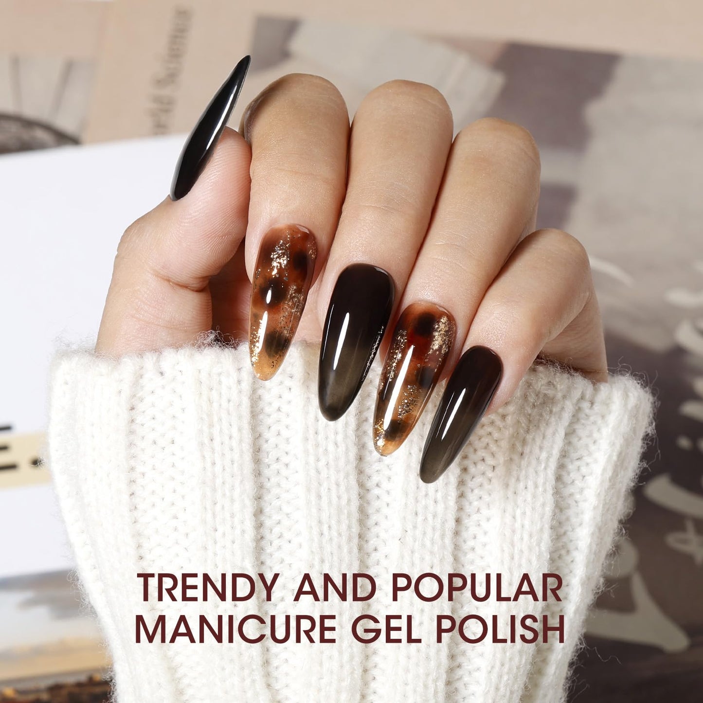 Gellen Brown Jelly Tortoise Shell Gel Nail Polish and Blooming Gel and Base Top Coat