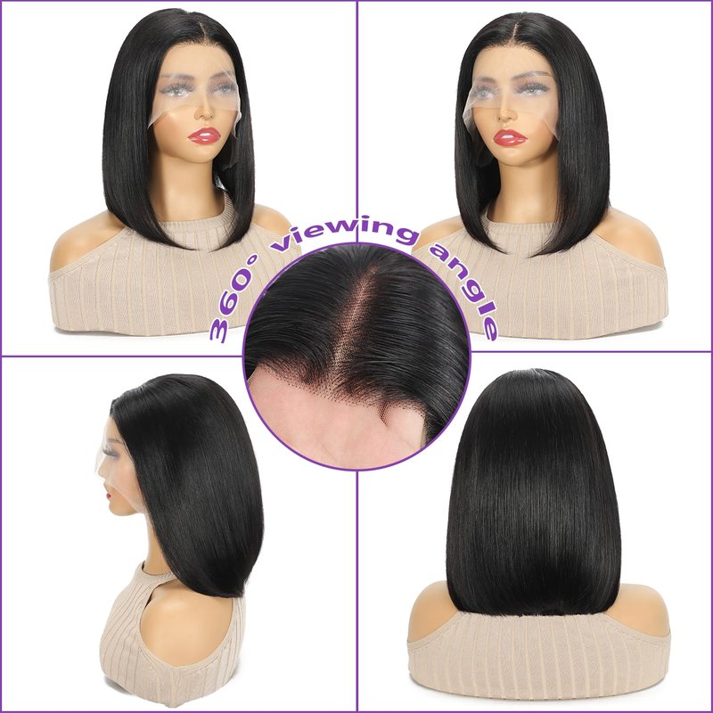 Human Hair Bob Wig - 13x6 Lace Front, 180% Density, 10 Inch for Black Women