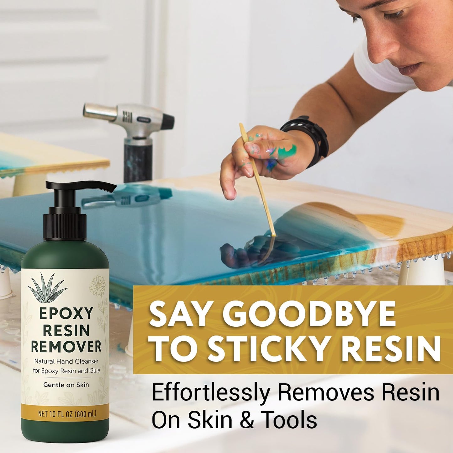 [10oz] Epoxy Resin Cleaner/Remover - Natural Hand Cleaner, Gentle & Moisturizing, For Artists & Resiners, Magically Removes Uncured Resin, Glue, & Paint from Skin, Tools, Molds, Work Surfaces, & More