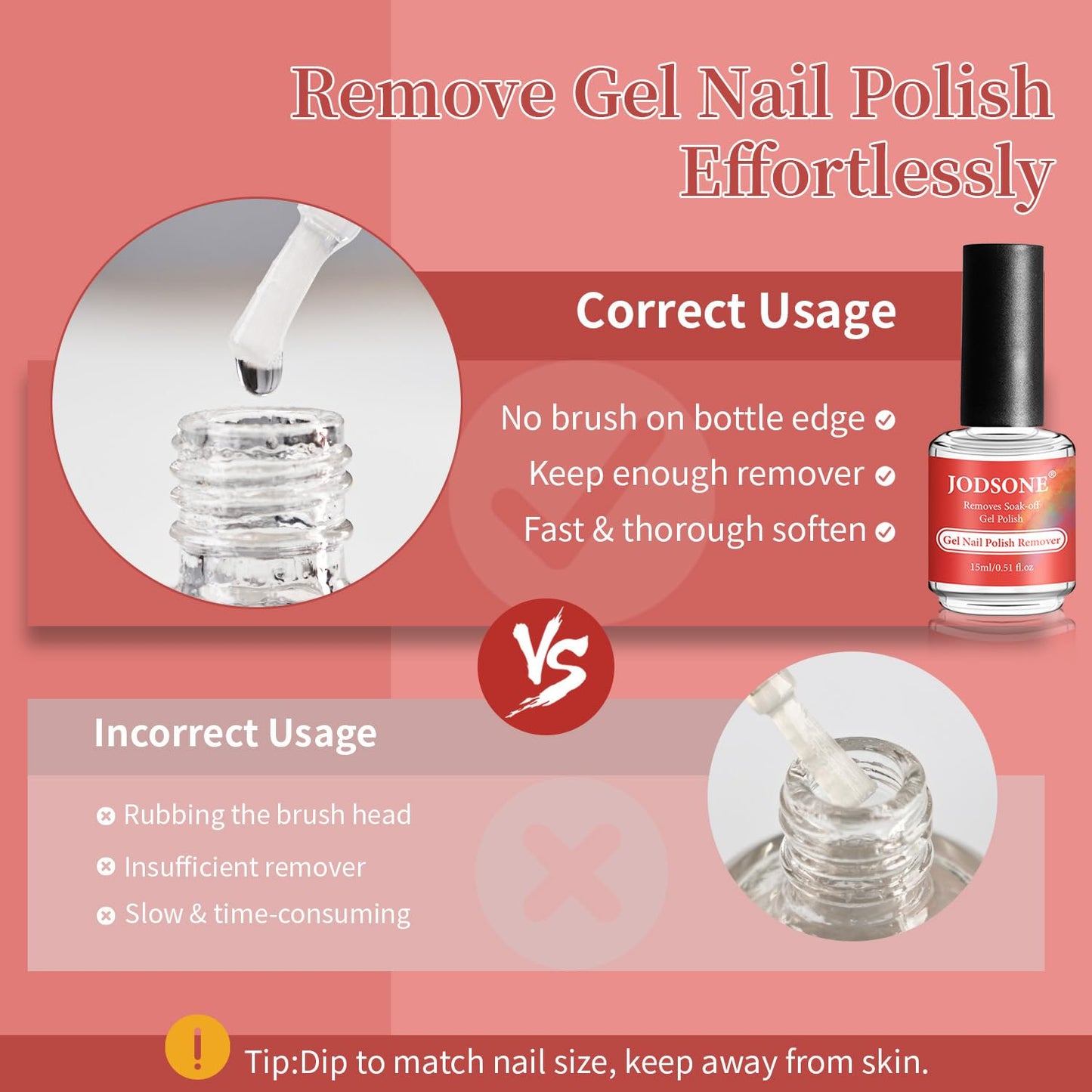 JODSONE 15ML Gel Nail Polish Remover No Need Soaking or Wrapping Gel Remover for Nails 3-5 Minutes Easy And Quick