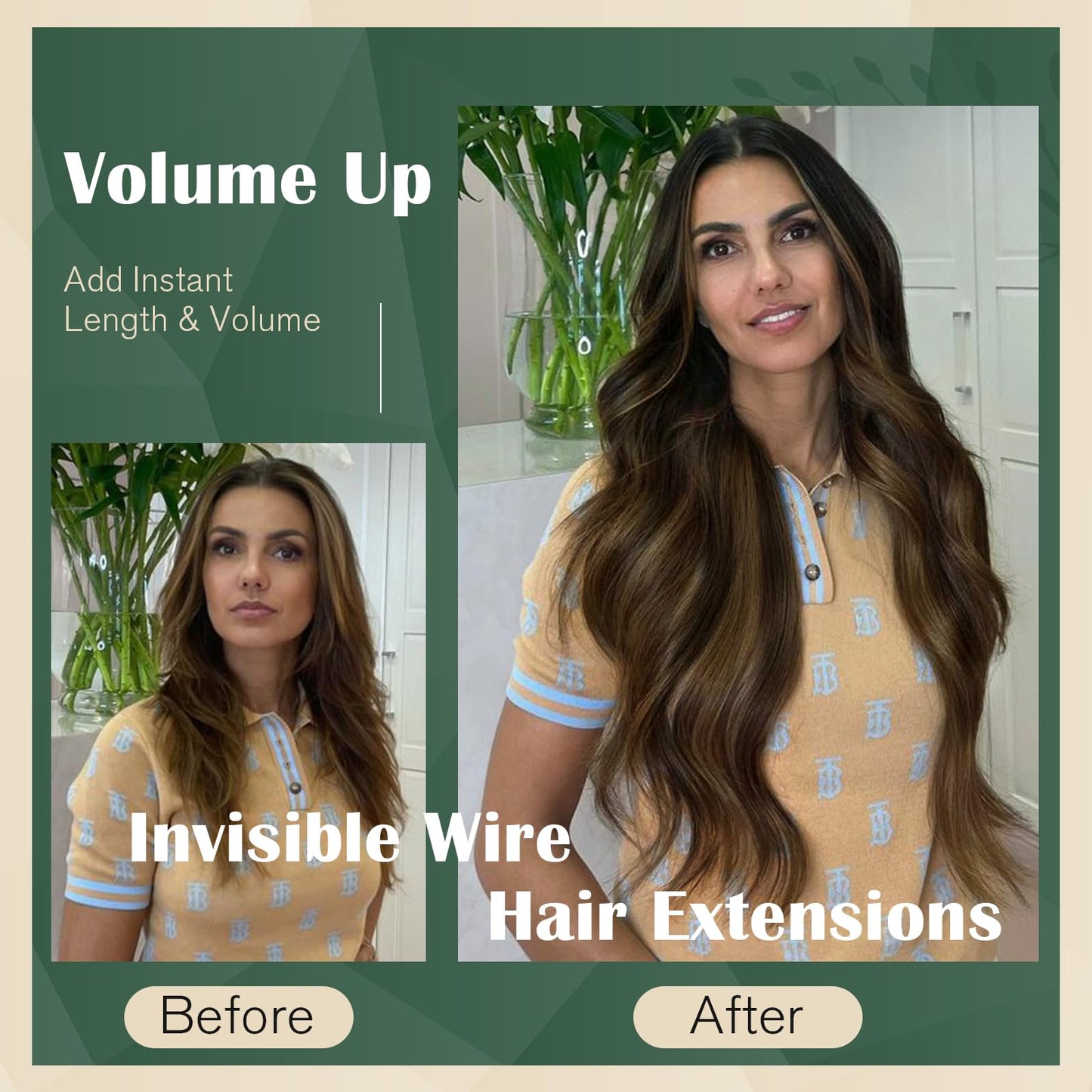 Ugeat Invisible Wire Hair Extensions Dark Brown Balayage Human Hair Extensions Invisible Wire Balayage Medium Brown Ombre Invisible Fish Line Hair Extension for Women Straight Hair 70g 14 inch