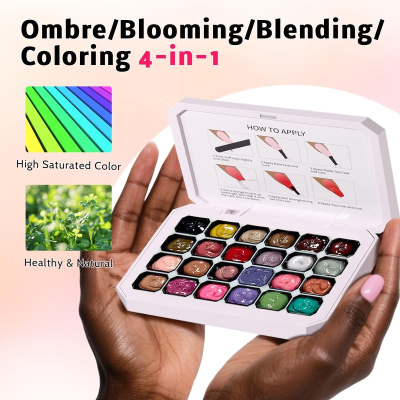24 Colors Sponge Pat Paint Nail Gel, Pat Painting Gel Polish for Drawing Striper Liner Floral Ombre Blush Blooming Aura Nails Art DIY, UV/LED Cured, No Wipe, 100 Sponges Grabber Pen(24 Colors B)