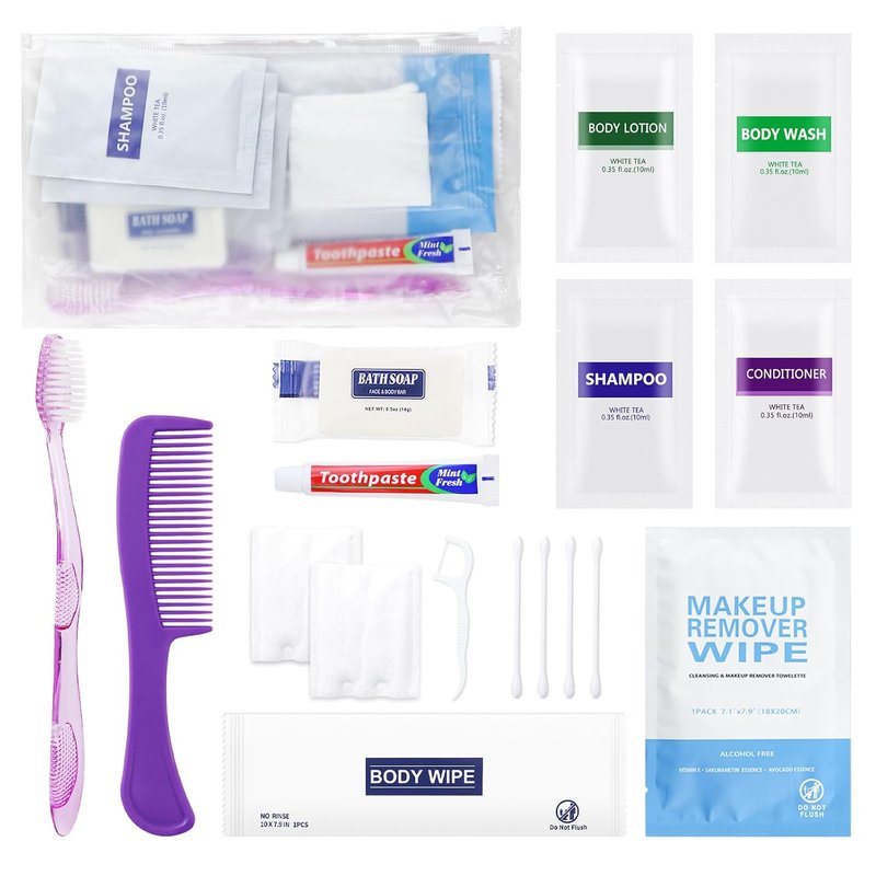 Travel Toiletry Kit - 20 Bulk Personal Hygiene Kits for Home, Hotel, Camping & Travel | Disposable Supplies