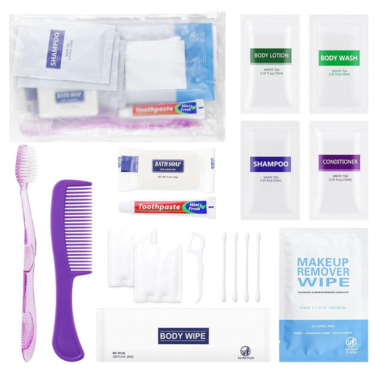 Travel Toiletry Kit - 20 Bulk Personal Hygiene Kits for Home, Hotel, Camping & Travel | Disposable Supplies