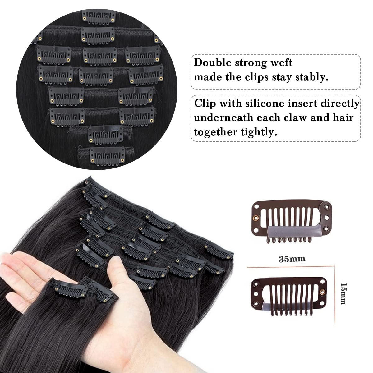 Clip in Hair Extensions,120g/7Pcs Human Hair Clip in Extensions Brazilian Virgin Human Hair Extensions for Women Straight Natural Black Seamless Invisible Hair Extensions Clip ins Double Weft 14 Inch