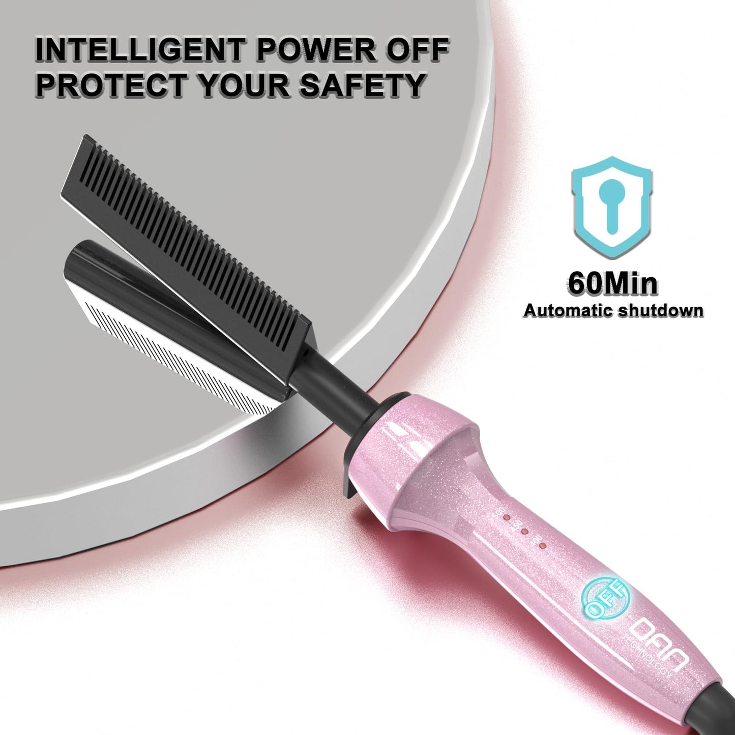 Dan 500℉ hot Comb,Hot Comb for Black Hair, Electric HotComb,hot Comb Straightener for Wigs,Dual Voltage Pressing Comb, Temperatures Adjustable,60 Min Auto Shut Off, (Pink)