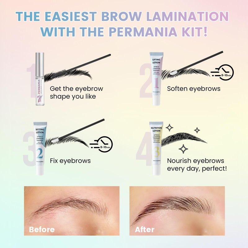PERMANIA Brow Lamination Kit, Tube Design Instant Perm for Fuller & Thicker Eyebrows Salon Result lasts 4 weeks