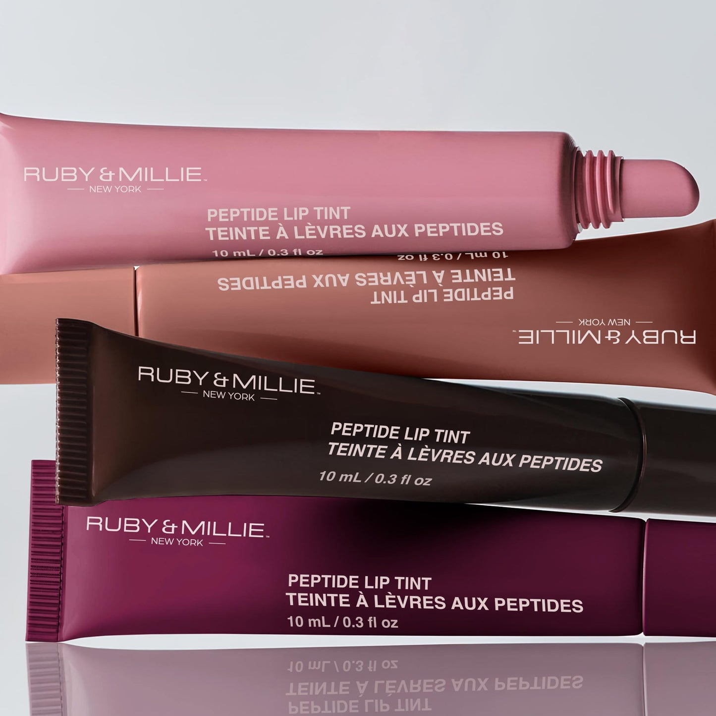 Ruby & Millie Peptide Lip Treatment, Peptide Lip Tint, Plumping Gloss, Lip Gloss, Multicolor, 0.3 Fl oz (Pack of 4)
