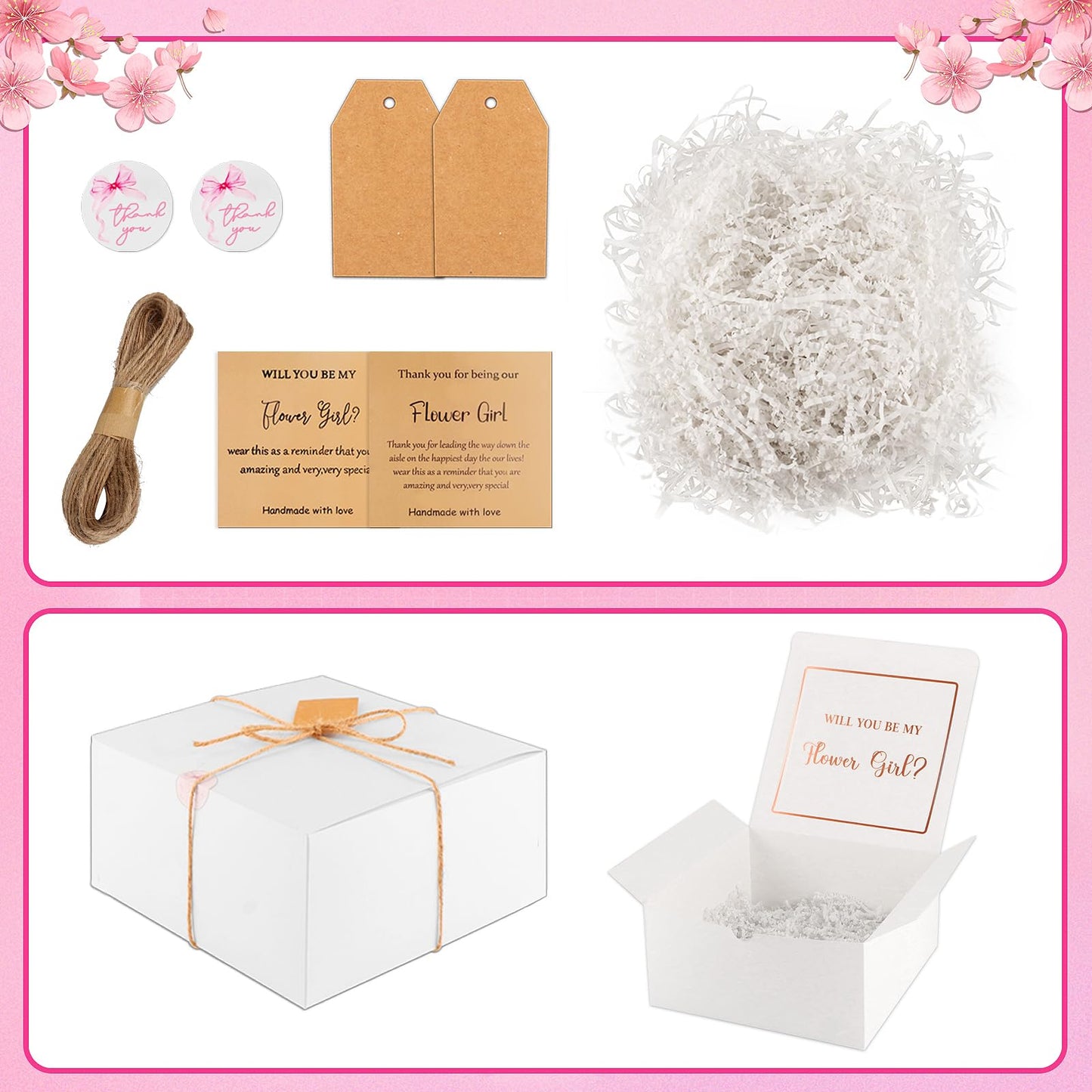40pcs Flower Girl Proposal Gifts Set of 2, White 12oz Tumbler Sunglasses Pearl Bracelet Diamond Pen Hair Ties Flower Girl Sets for Little