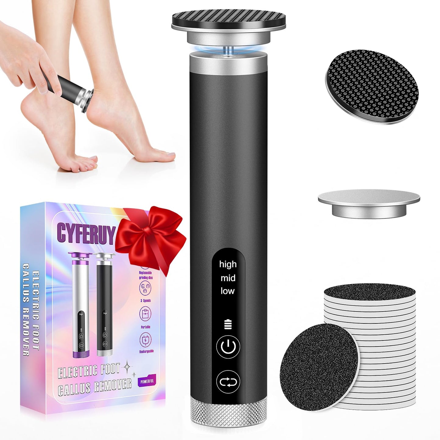 Electric Foot Callus Remover with Nano-Glass Head, Rechargeable Electric Foot File with Upgraded Powerful Metal Gear Motor, Premium Aluminum Cordless Callus Remover for Feet, Gifts for Men Women