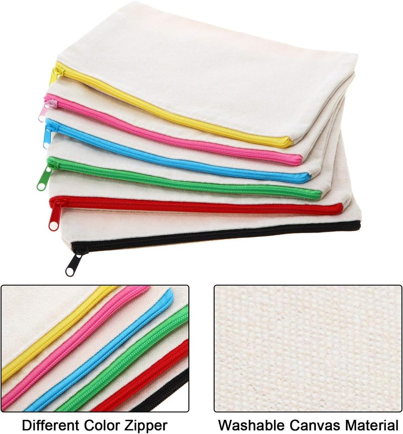 Canvas Makeup Bag Set - 18 Pieces Multipurpose Cosmetic & Toiletry Pouches for Women | DIY Blank Zipper Bags (Large)