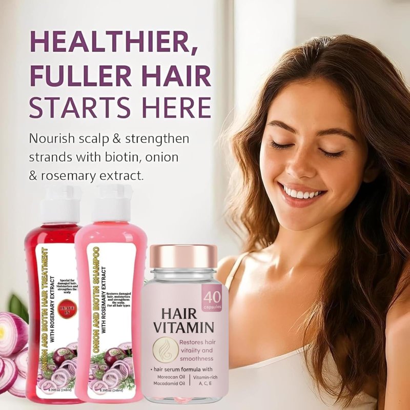 GROEI 2Pcs Onion Shampoo and Conditioner + 40Pcs Leave-in Hair Conditioner Capsules, Hydrating & Repair Kit for Dry, Damaged, and Frizzy Hair 16.78Fl Oz/496ml