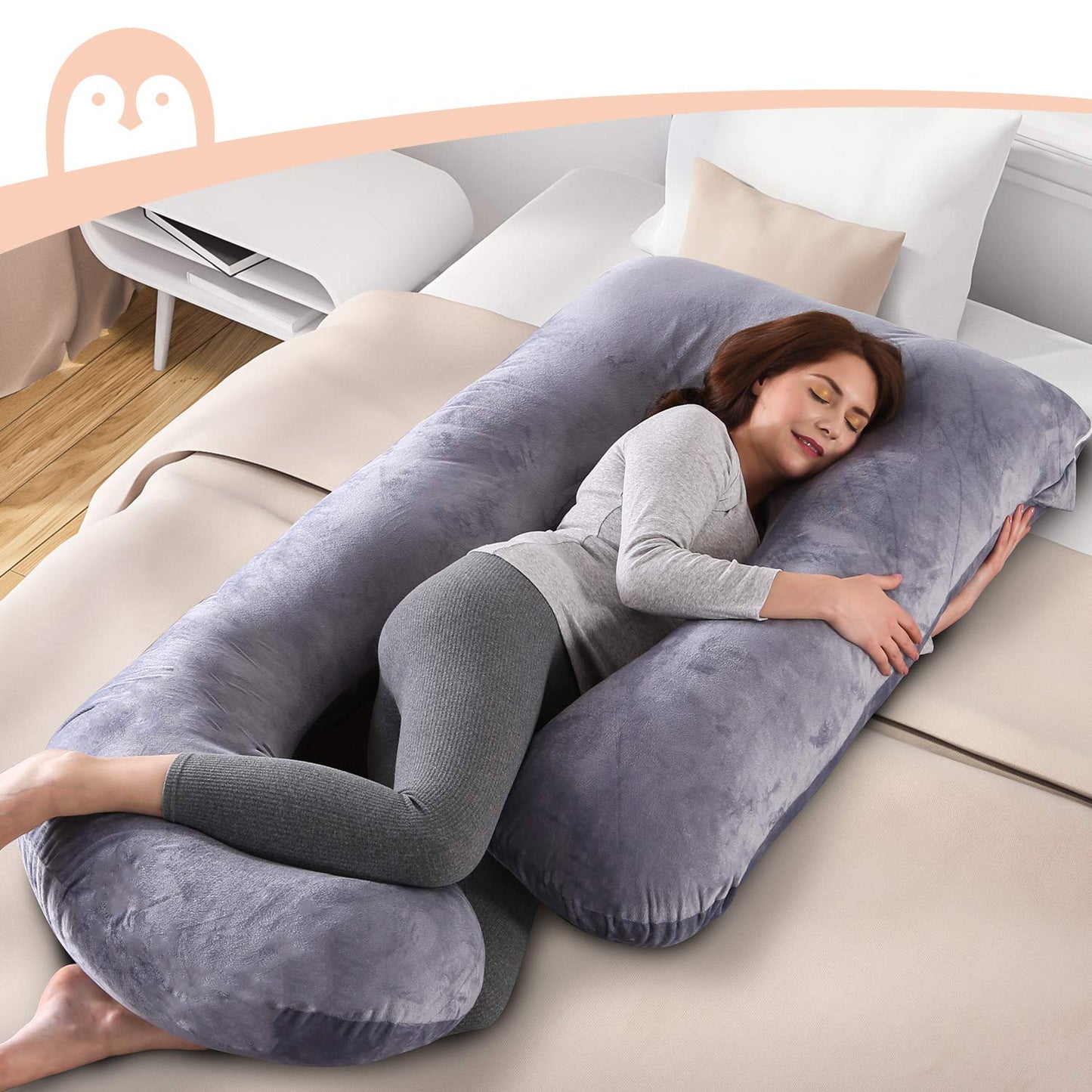 Momcozy Pregnancy Pillows for Sleeping, U Shaped Full Body Maternity Pillow with Removable Cover - Support for Back, Legs, Belly, HIPS for Pregnant Women, 57 Inch Pregnancy Pillow for Women, Grey