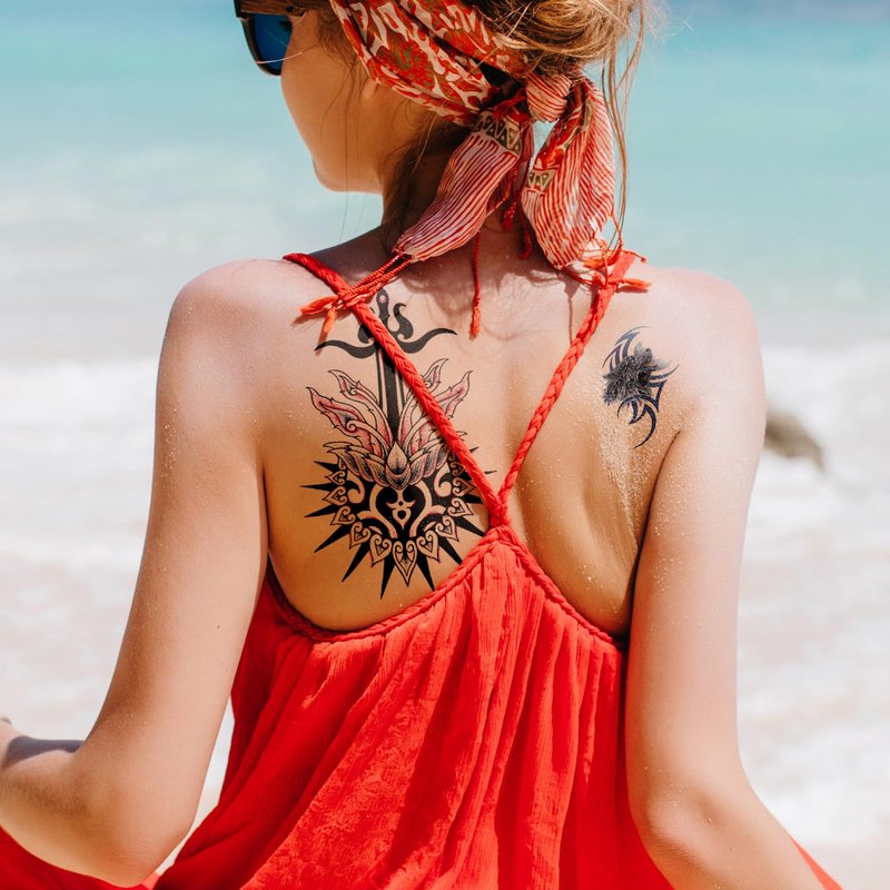 8-Sheet Waterproof Temporary Tattoos - Large Realistic Body Art for Men Women - Premium Fake Tattoo Stickers for Concerts & Beach Parties