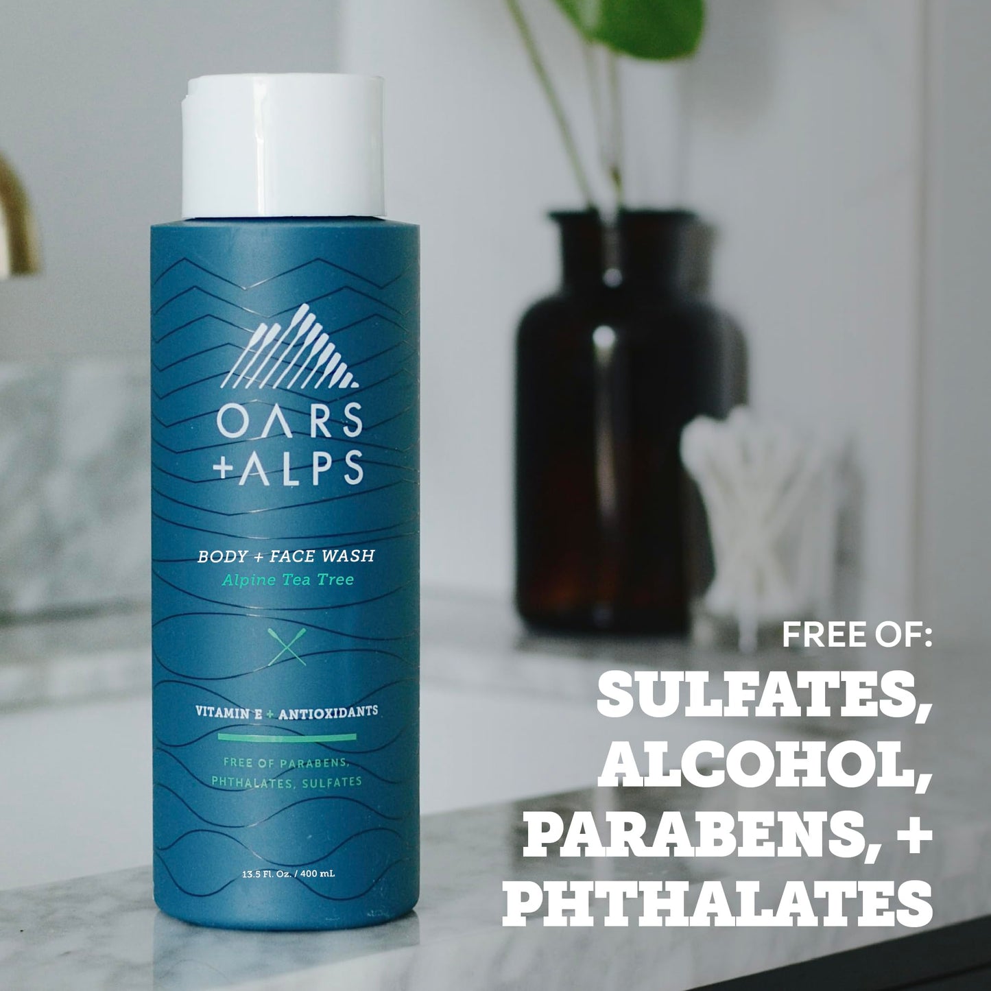 Oars + Alps Body Wash for Men, Mens Body Wash & Face Cleanser with Vitamin E & Antioxidants, Moisturizing, Paraben & Sulfate Free Cleanser, Alpine Tea Tree, 3pk